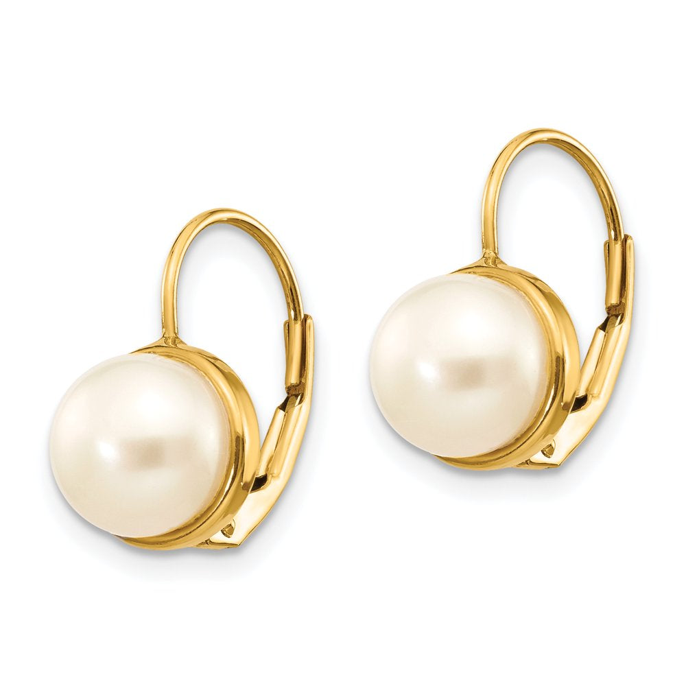 14K 6-7Mm White Button Freshwater Cultured Pearl Leverback Earrings XF265E