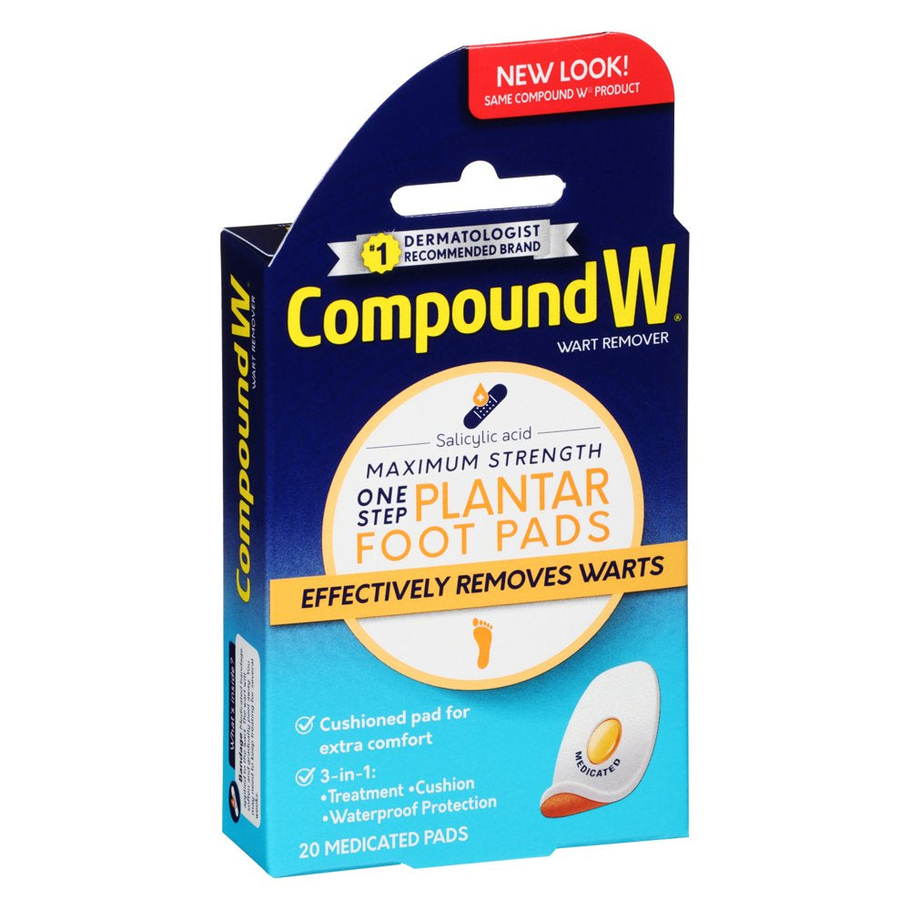 Compound W Maximum Strength One Step Plantar Wart Remover Foot Pads, 20 Count