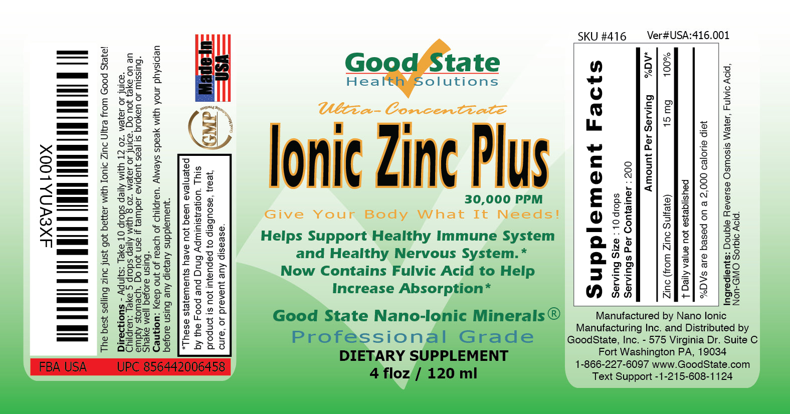 Good State Liquid Ionic Zinc plus - Ultra Concentrate (10 Drops Equal 15 Mg - 200 Servings per Bottle) …