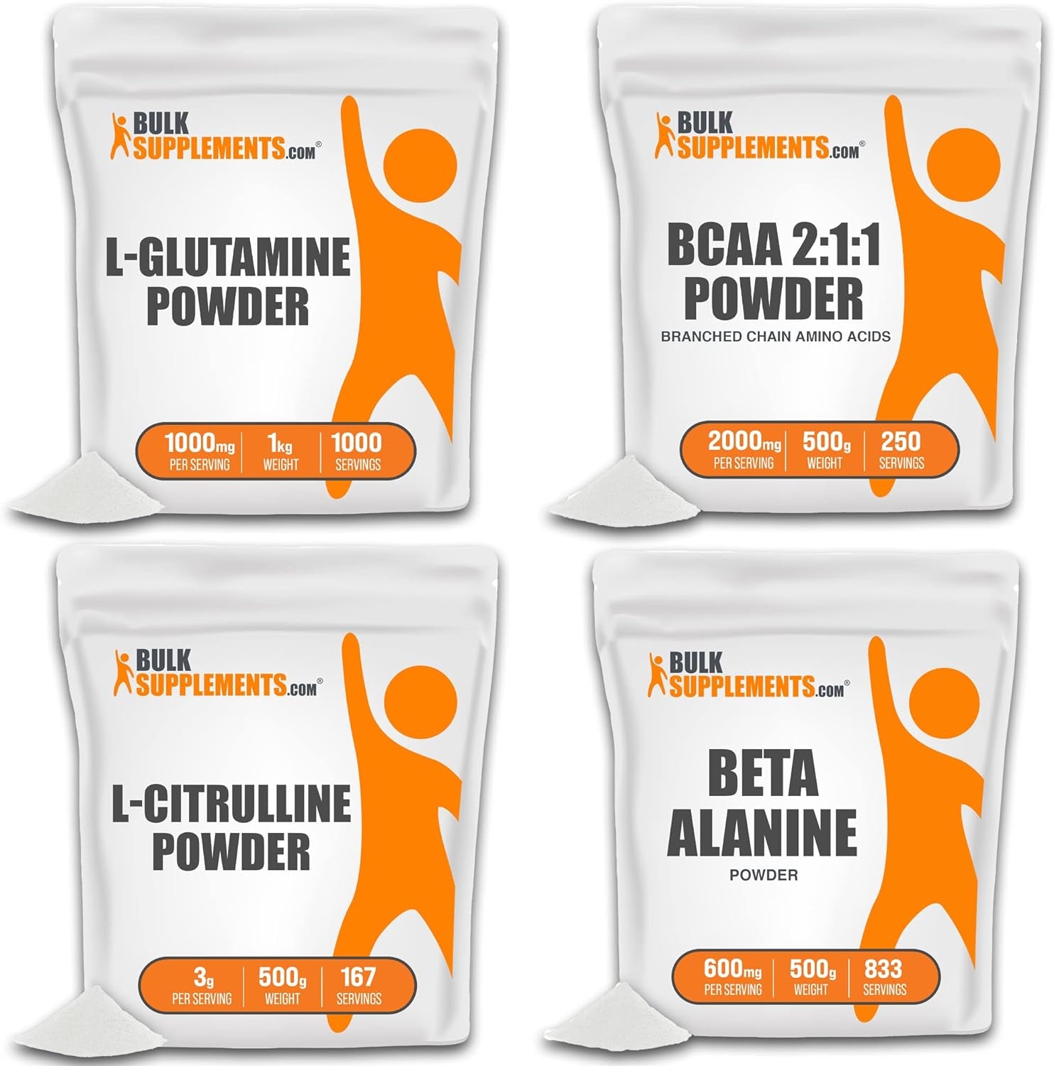 BULKSUPPLEMENTS.COM L-Glutamine Powder (1Kg), with BCAA 2:1:1 Powder (500G), L-Citrulline Powder (500G), & Beta Alanine Powder (500G) Bundle