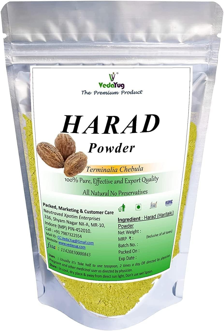 CROW Vedayug Harad Powder, 100G | Haritaki Fruit Powder, Terminalia Chebula, Natural