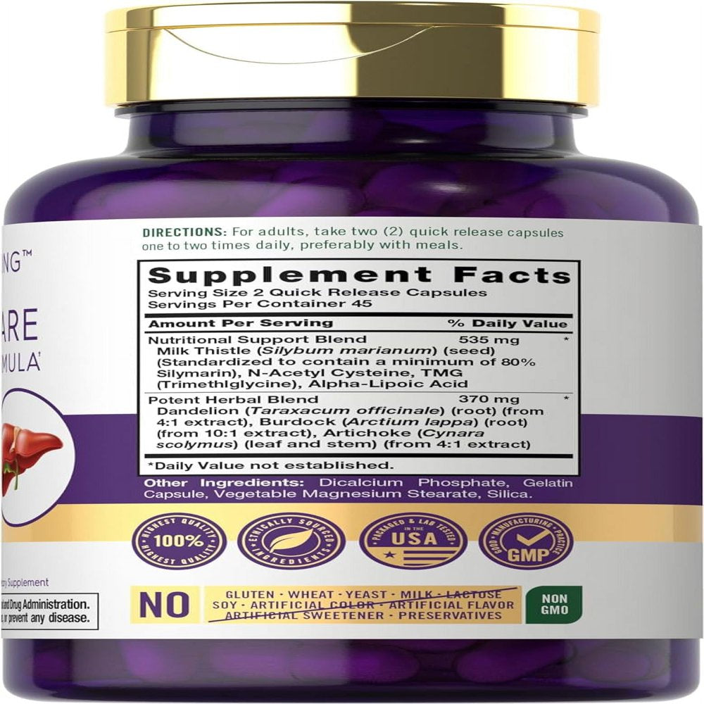 Liver Support Supplement | 90 Capsules | Powerful Complex | Liver Care Formula | Non-Gmo, Gluten Fee | by Carlyle