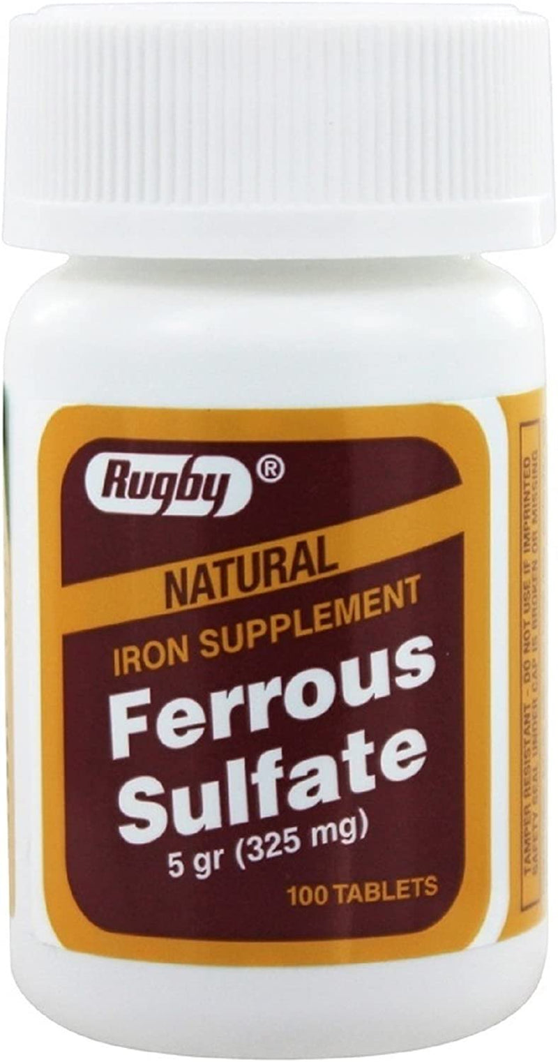 Rugby Ferrous Sulfate 325Mg/5Gm Iron Supplement Red 100 Tablets | Iron Pills | Blood Builder Iron Supplement for Women and Men | Iron Supplements for Anemia | Blood Circulation Supplements