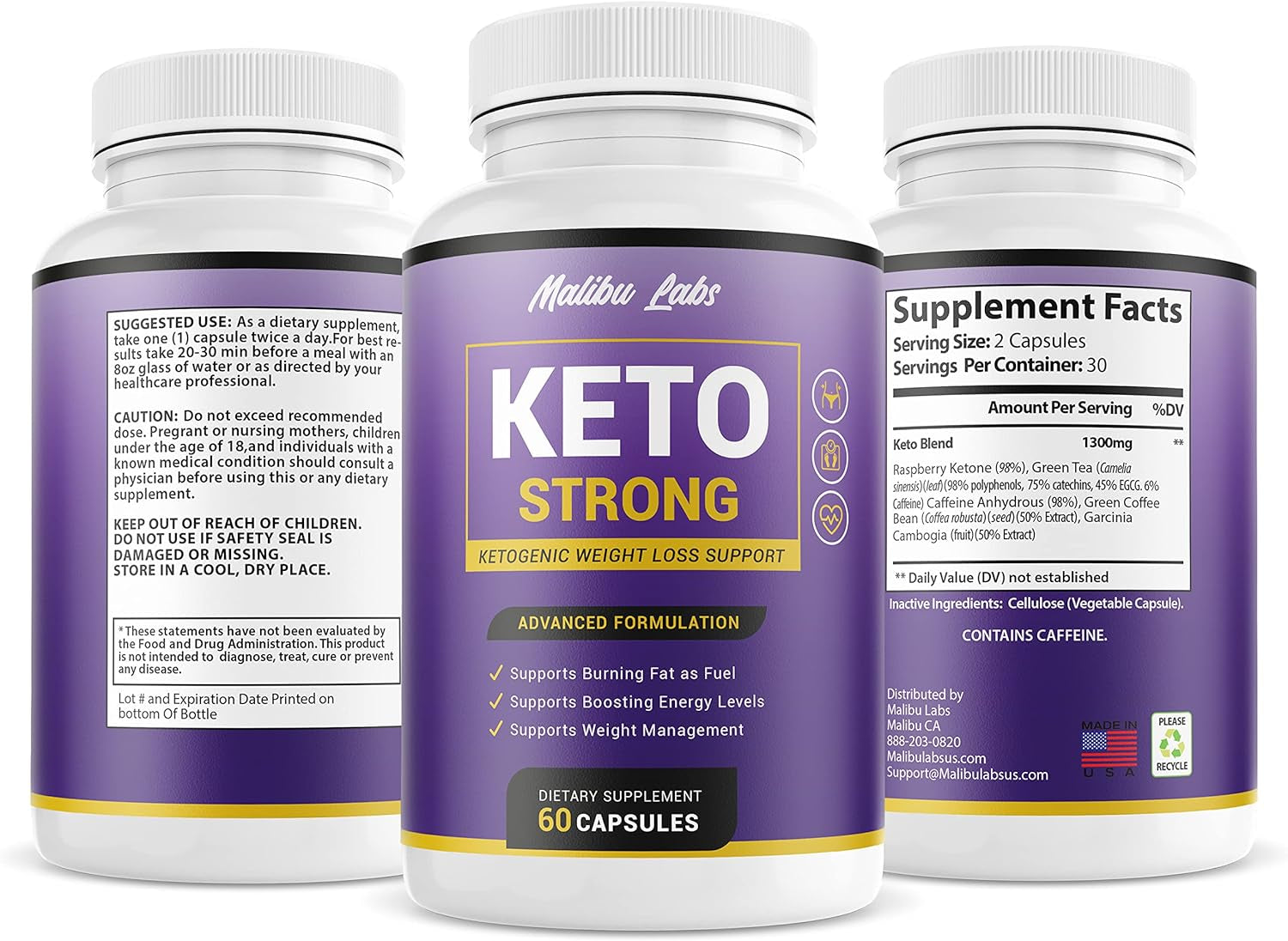 (Official) Keto Strong, Advanced Ketogenic Pill Shark Formula 1300Mg, Made in the USA, (2 Bottle Pack), 60 Day Supply Tank