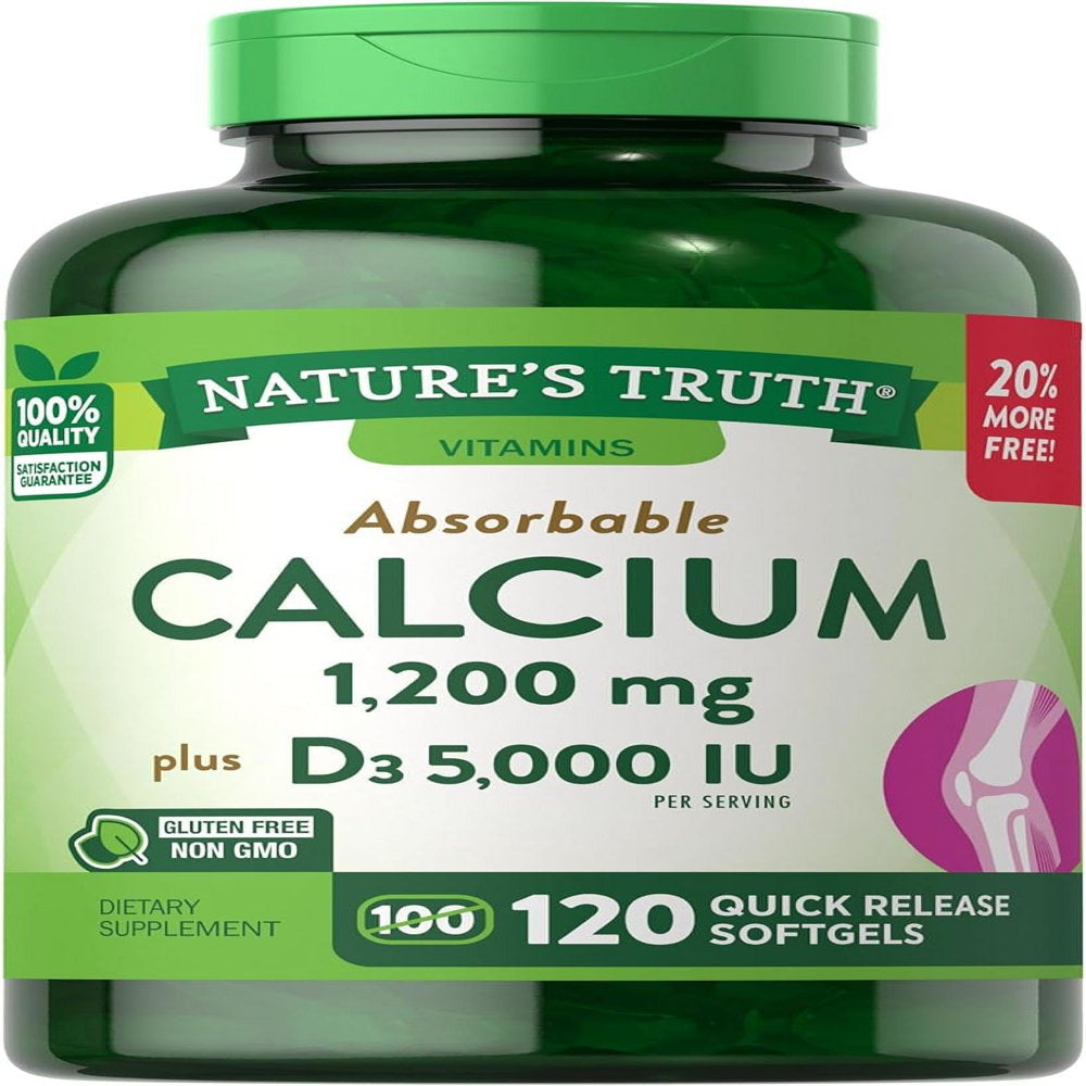 Absorbable Calcium 1200 Mg with Vitamin D3 5000 IU | 120 Softgels | Calcium Carbonate Supplement | Nature'S Truth