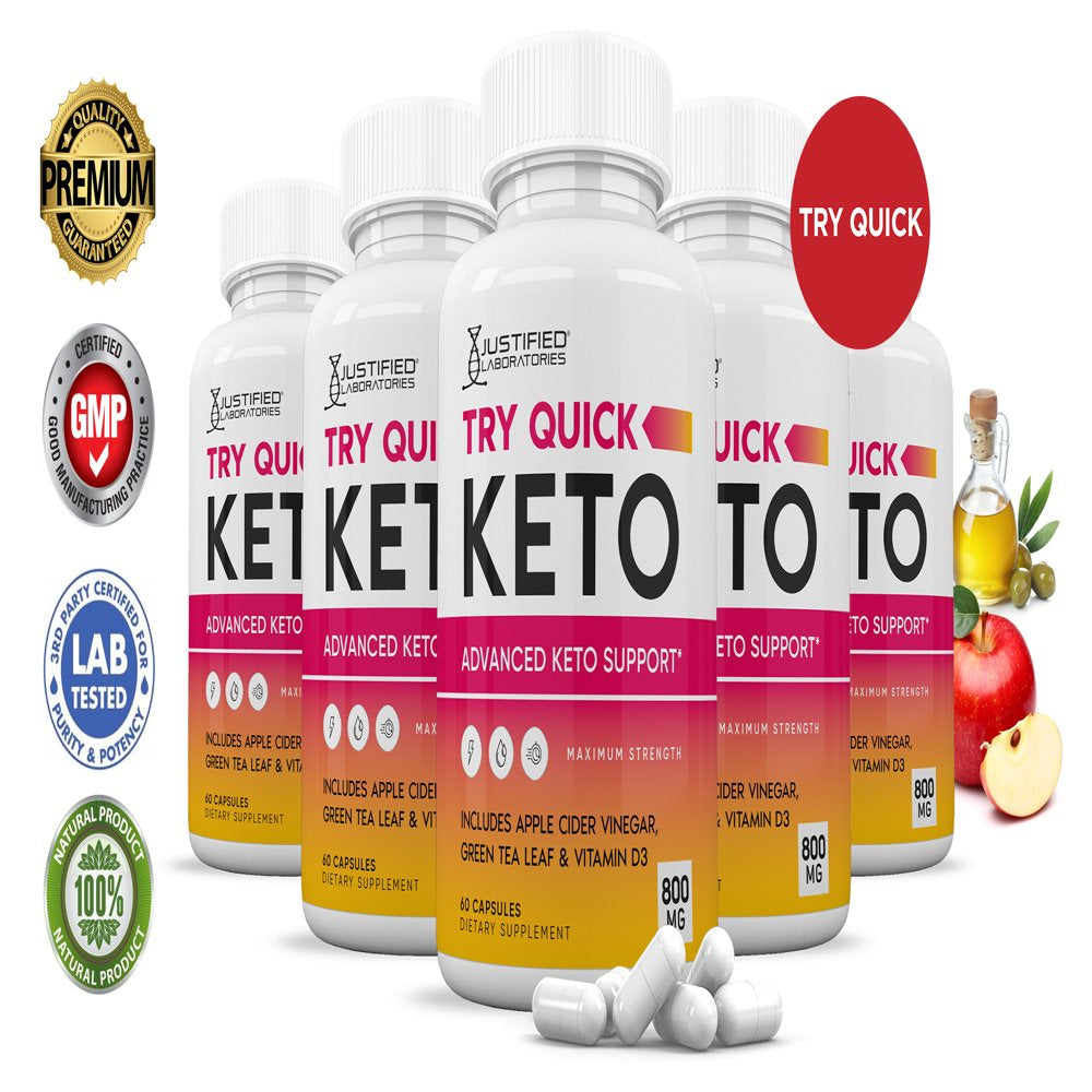 (5 Pack) Try Quick Keto ACV Pills 1275Mg Dietary Supplement 300 Capsules