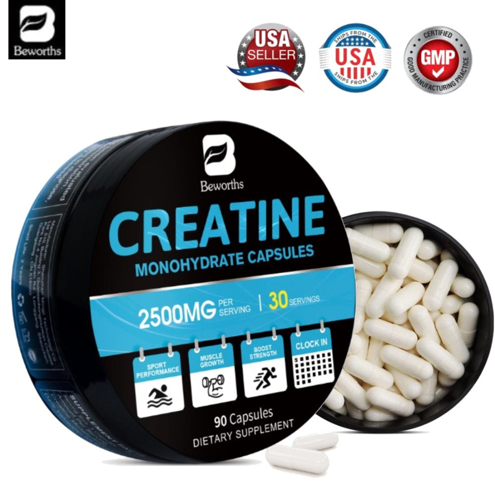 Beworths Creatine Monohydrate Capsules Creatine Pill Muscle Growth Creatine Sport Supplements -90 CT