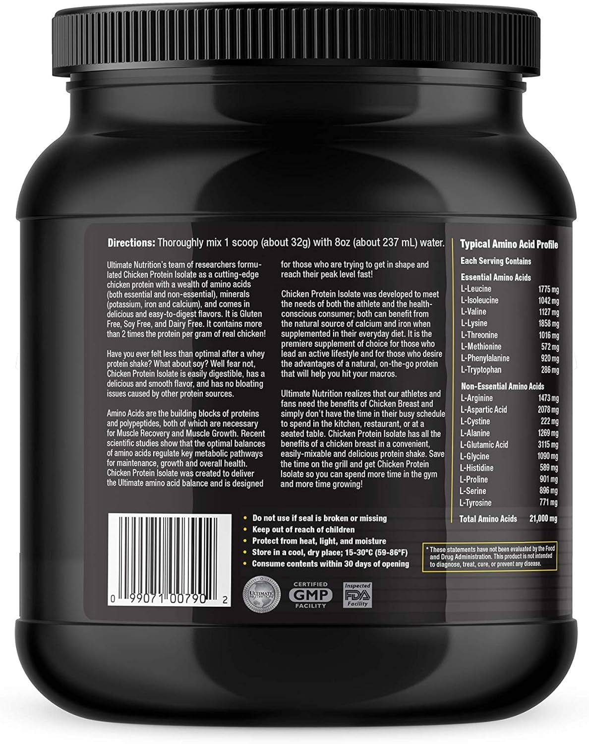 Ultimate Nutrition Chicken Protein Isolate Gluten Free Non GMO Drink Mix with 21G Protein per Scoop (Savory Chocolate, 14 Servings)