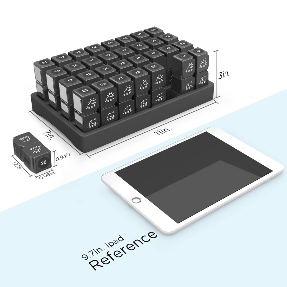 30 Day Pill Organizer Monthly, Portable One Month Pill Box Cases with 32 Twice a Day AM PM Compartments for Vitamins, Fish Oil, Supplements and Medications（Black)
