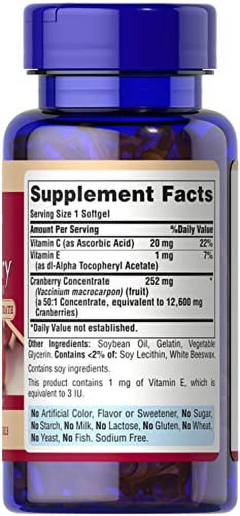 Triple Strength Cranberry Fruit Concentrate 12,600 Mg, Supports Urinary and Bladder Health, 100 Count by Puritan'S Pride