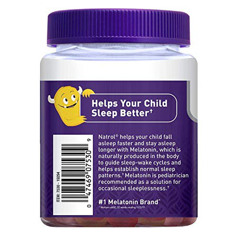 Natrol Kids Melatonin Sleep Aid Gummy, Fall Asleep Faster, 100% Drug-Free and Gelatin Free, Non-Gmo, for Ages 4 & Up, 1Mg, 90 Berry Flavored Gummies