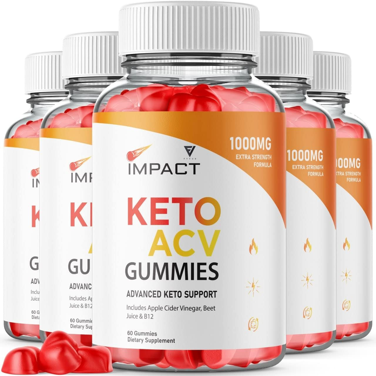 (5 Pack) Impact Keto Gummies for Weight Loss and Belly Fat Diet, AVC Keto ACV Advanced Weight Loss Gummies, Keto plus ACV Apple Cider Vinegar Appetite Supplement (300 Gummies)