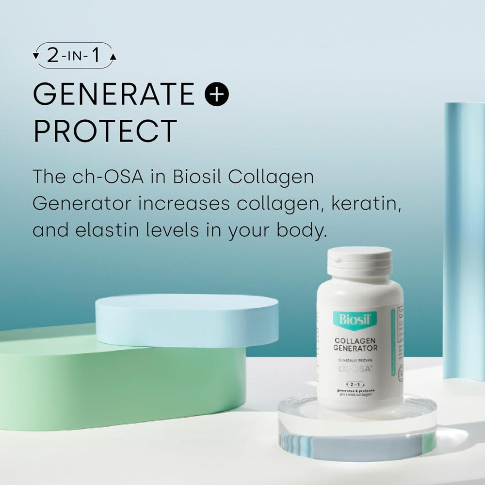 Biosil Advanced Collagen Generator Pills - Patented & Clinically Tested Collagen Booster Supplement for Hair, Skin and Nails & Bone and Joint Support - Vegetarian Capsules 60Ct