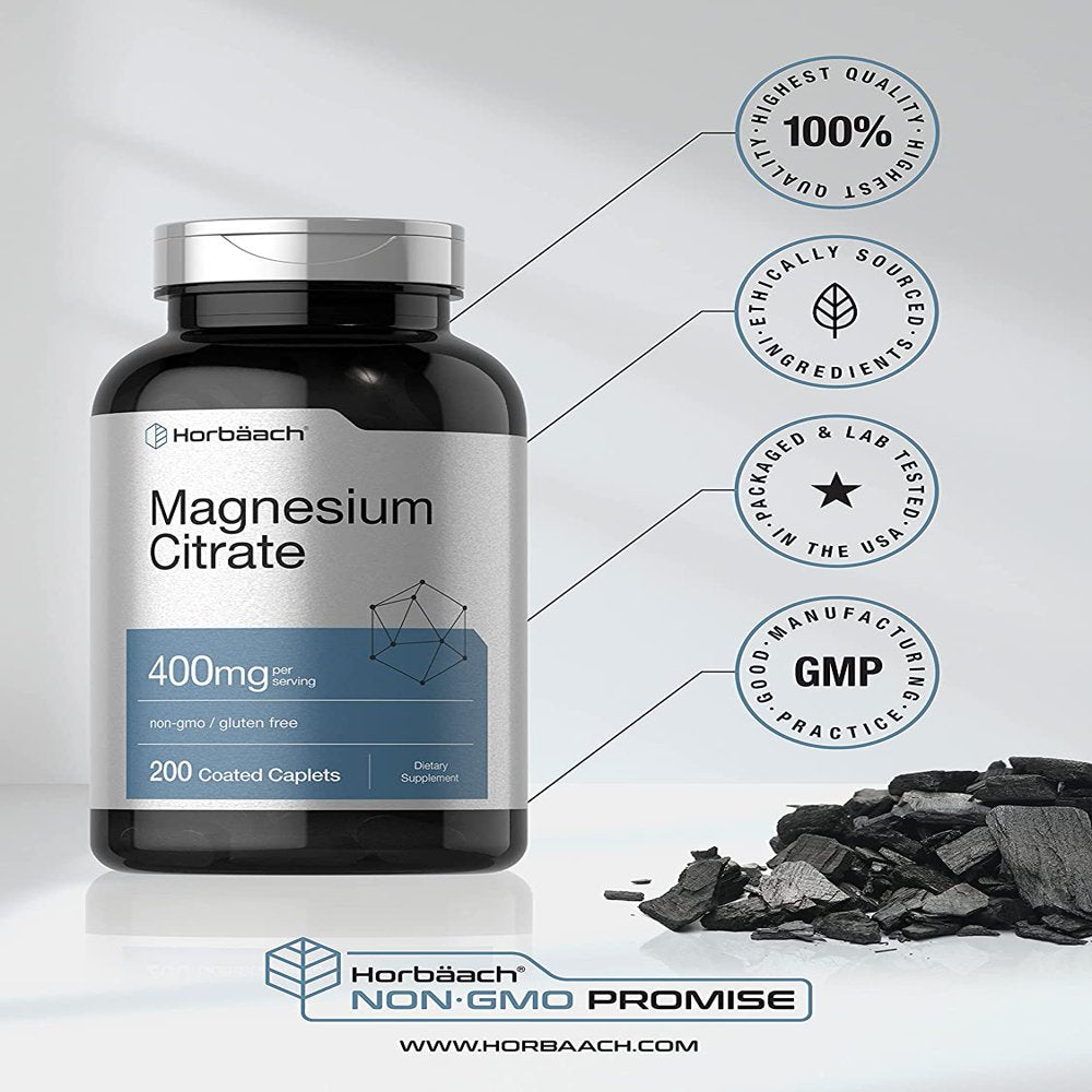 Magnesium Citrate | 400Mg | 200 Caplets | Vegetarian Formula | by Horbaach