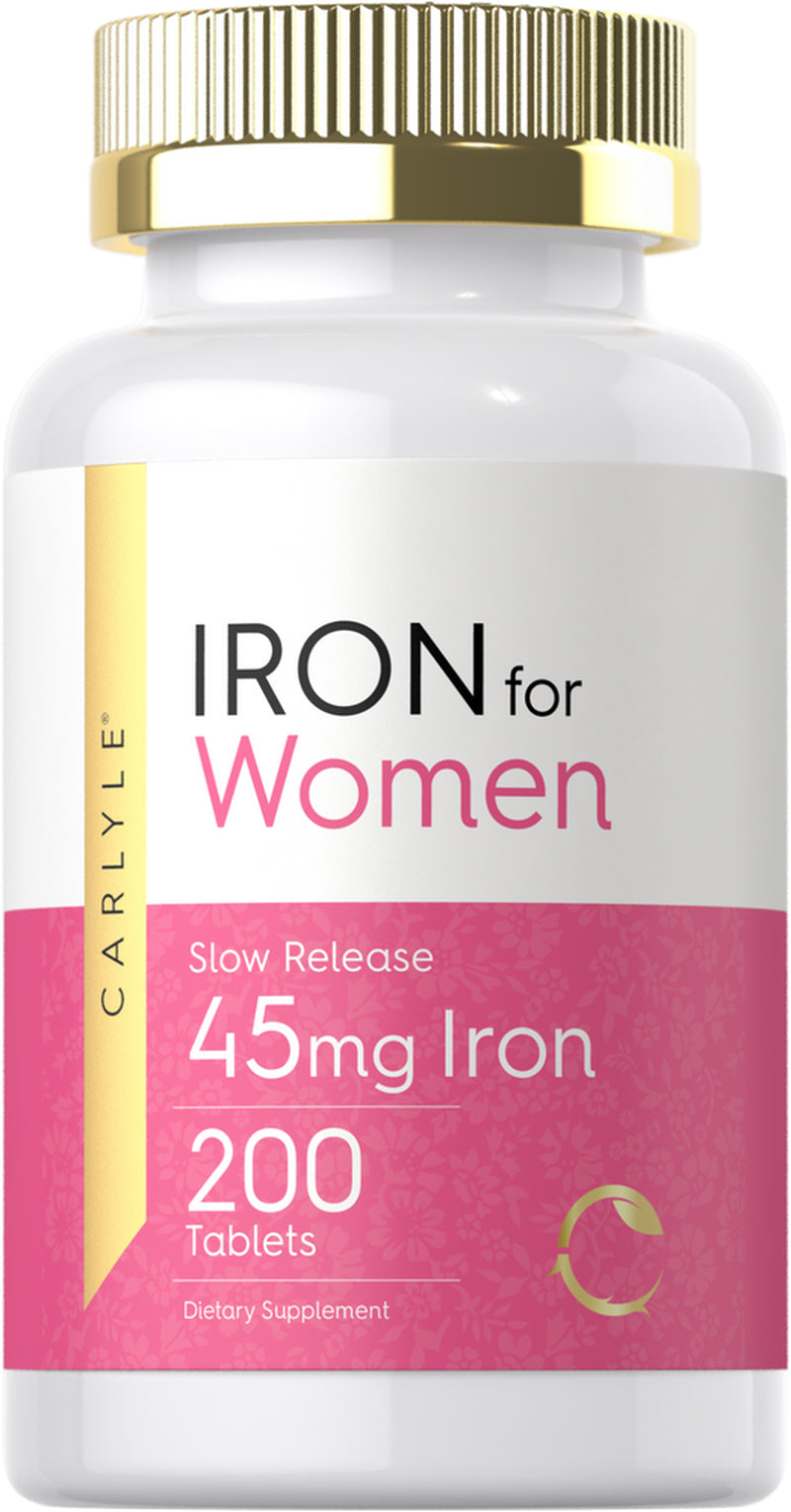 Iron Supplement for Women 45Mg | 200 Tablets | Vegetarian Formula | by Carlyle
