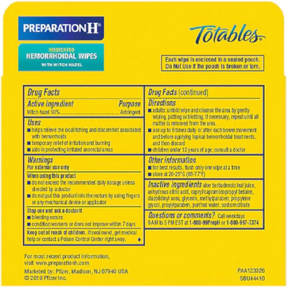 "Totables, Hemorrhoidal Wipes with Witch Hazel 10 Ea(Pack of 2)"