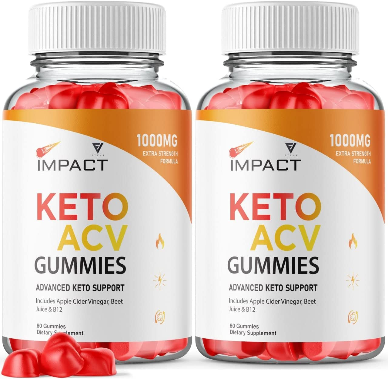 (2 Pack) Impact Keto Gummies for Weight Loss and Belly Fat Diet, AVC Keto ACV Advanced Weight Loss Gummies, Keto plus ACV Apple Cider Vinegar Supplement Folate (120 Gummies)