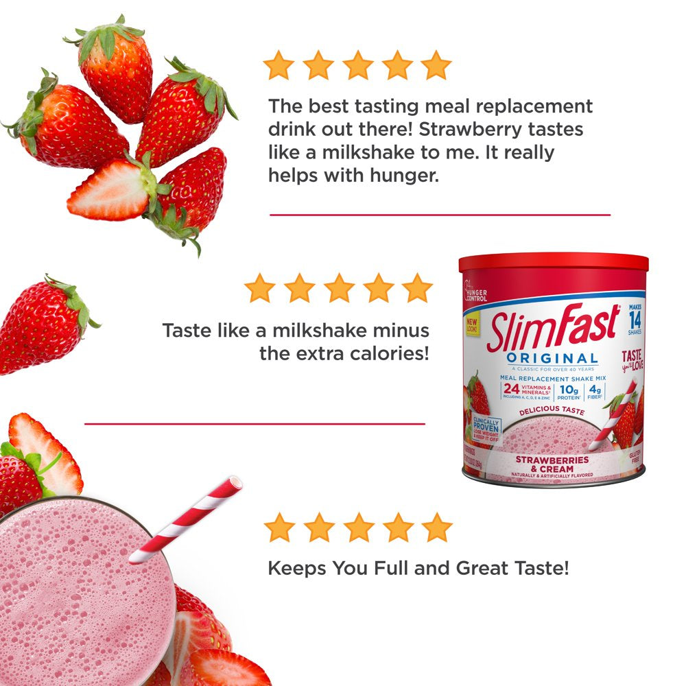 Slimfast Original Meal Replacement Shake Mix Powder, Strawberries & Cream, 12.83Oz, 14 Servings