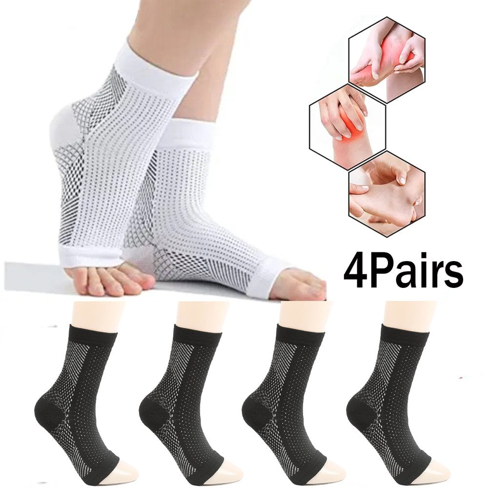 4Pair Women Men Soothe Compression Socks for Neuropathy Pain, Ankle Brace Plantar Fasciitis Swelling Relief,Black,L/Xl