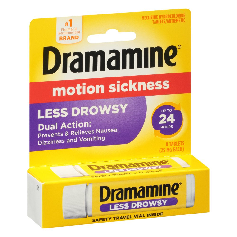 Dramamine All Day Less Drowsy, Motion Sickness Relief, 8 Count