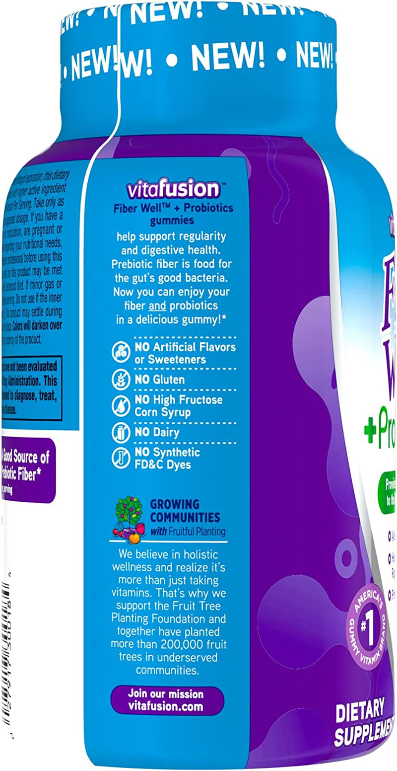 Vitafusion Fiber Well + Probiotics Gummies for Adults, 60 Count