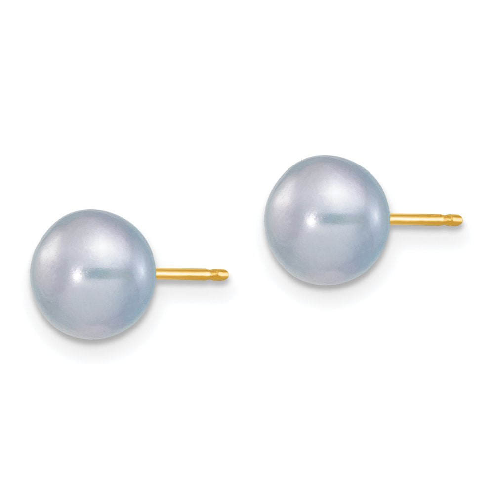 14K 7-8Mm Grey Button FW Cultured Pearl Stud Post Earrings X70BG