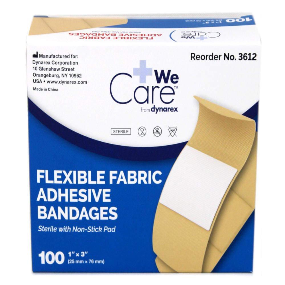 5 Pack - Dynarex Adhesive Flexible Fabric Sterile Bandages 1 X 3 Inches 100 Ea