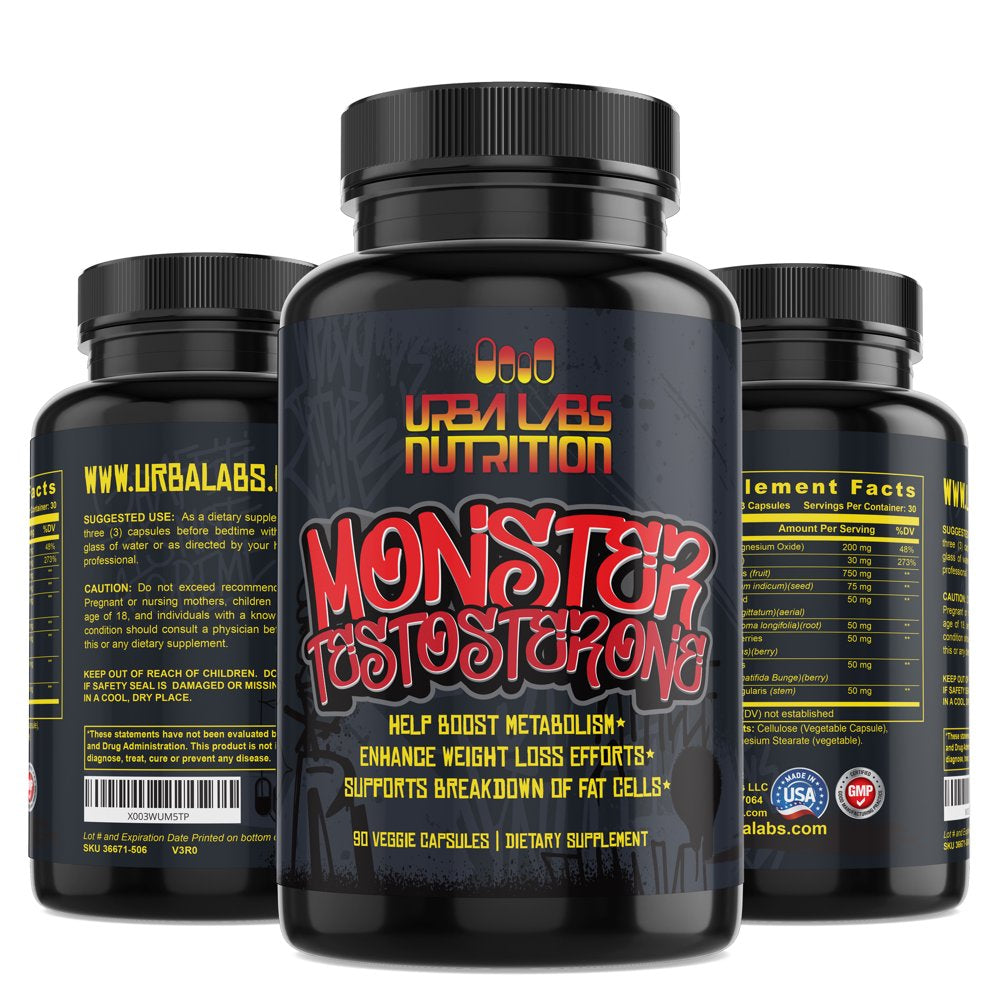 Urbalabs Monster Test Premium Testosterone Supplement for Men Testosterone Booster Natural Stamina, Endurance, Energy & Strength Increased Libido Healthy Body Healthy Mind