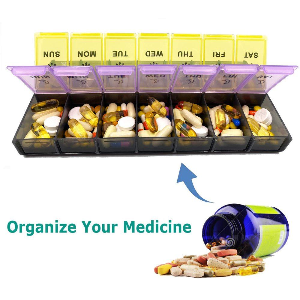 Mossime XL Large Daily Pill Organizer 2 Times a Day, 7 Day Pill Box Am Pm, Weekly Day Night Vitamin Holder, Medicine Organizer, Big Pill Container, Medication Dispenser 14 Compartments