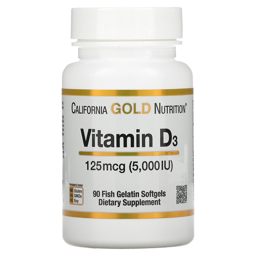 Vitamin D3 Supplement by California Gold Nutrition - Support for Healthy Bones & Teeth - Immune System Support - Gluten Free, Non-Gmo - 125 Mcg (5,000 IU) - 2 Pack of 90 Fish Gelatin Softgels Each