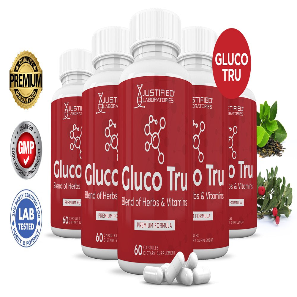 (5 Pack) Gluco Tru Premium Blood Pressure Support Formula 688MG 300 Capsules