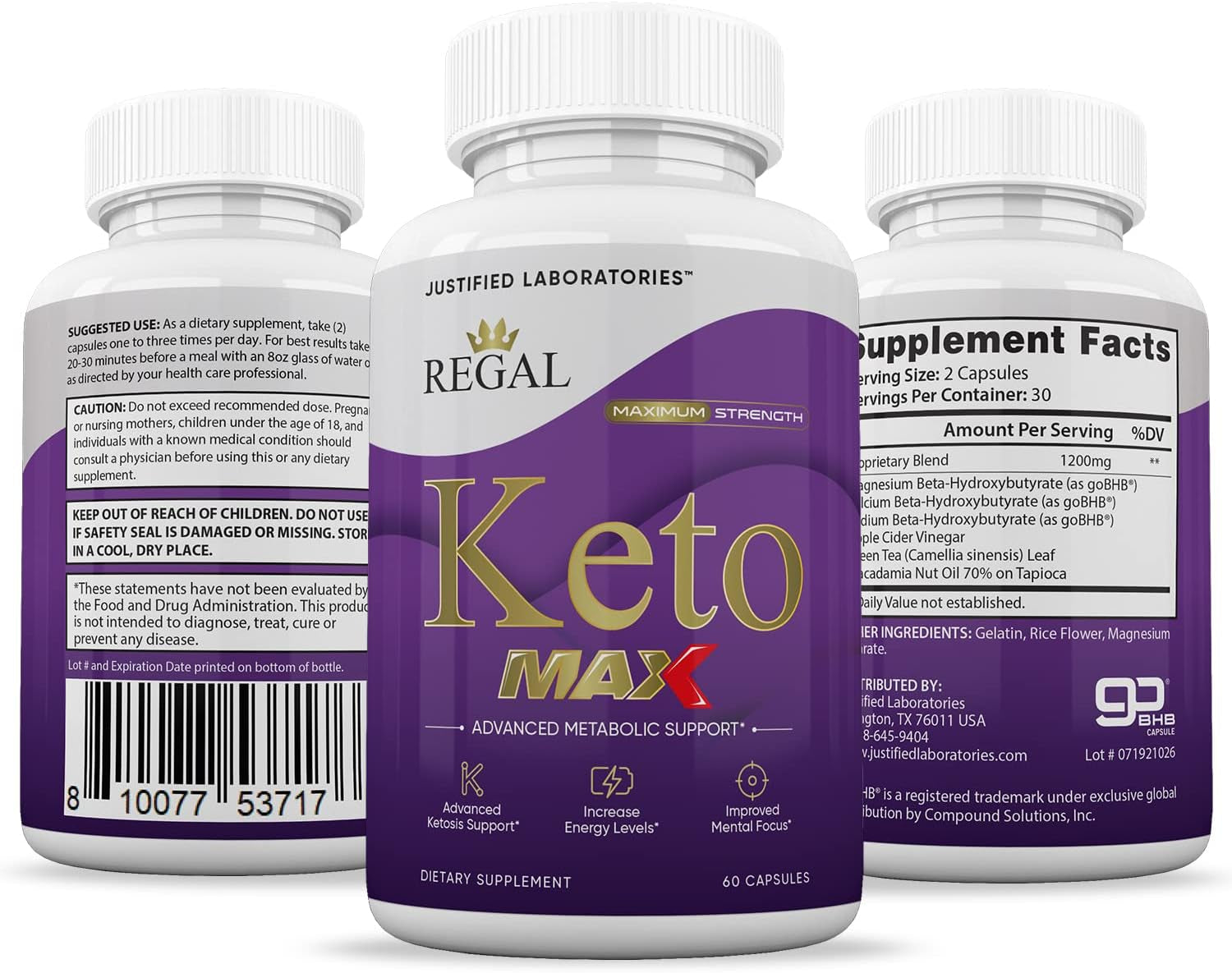 (2 Pack) Regal Keto Max Keto Pills 1200MG Includes Includes Apple Cider Vinegar Gobhb Exogenous Ketones Advanced Ketosis Support for Men Women 120 Capsules