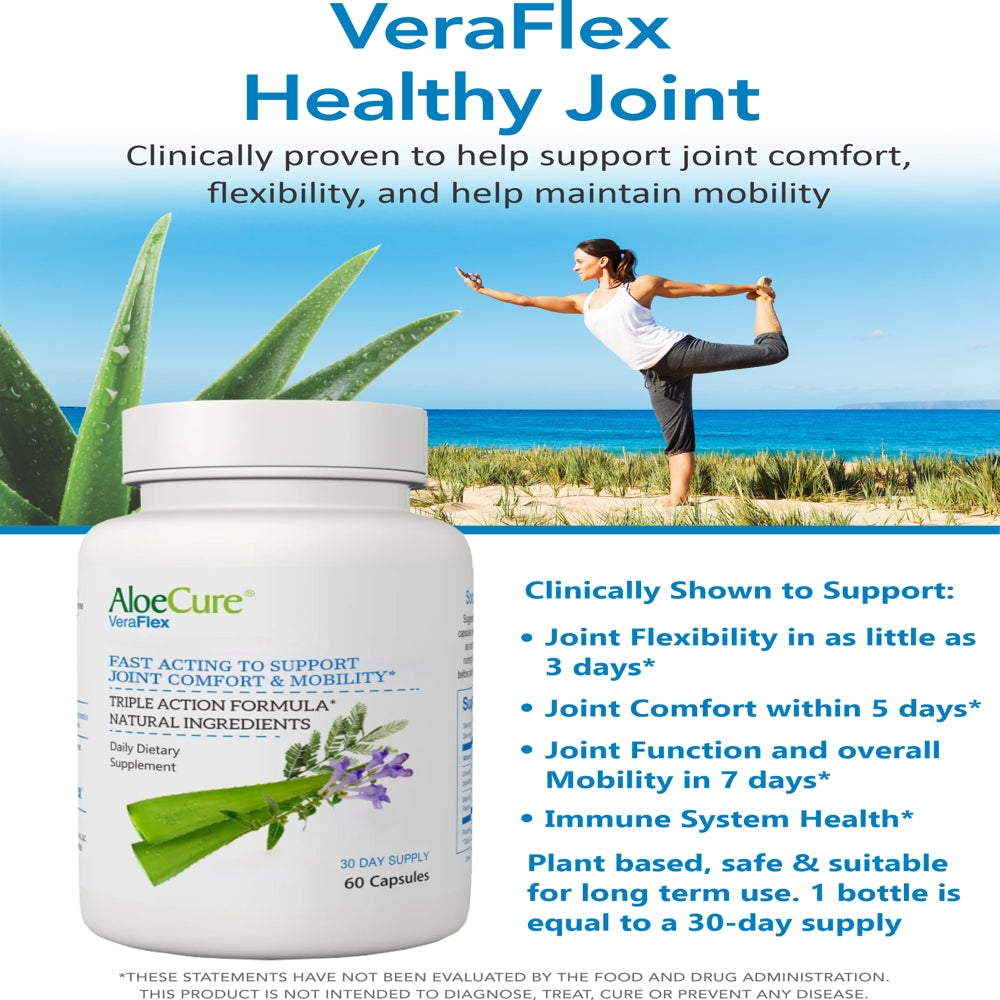 Veraflex by Aloecure Plant Based Joint Health Supplement - 60 Capsules X 2 Bottle Pack - Clinically Proven to Support Comfort, Flexibility, and Mobility Starting in 3 Days