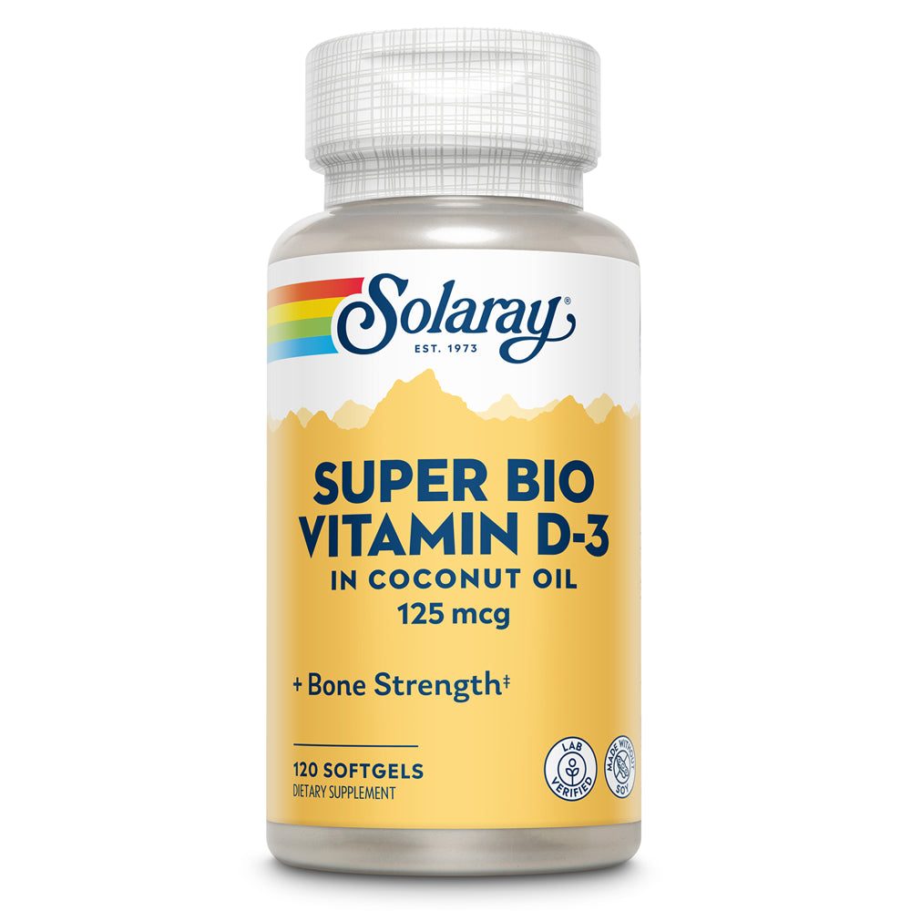 Solaray Super Bio Vitamin D-3 in Coconut Oil, Healthy Bone Strength & Immune Support, No Soy, 120 Softgels