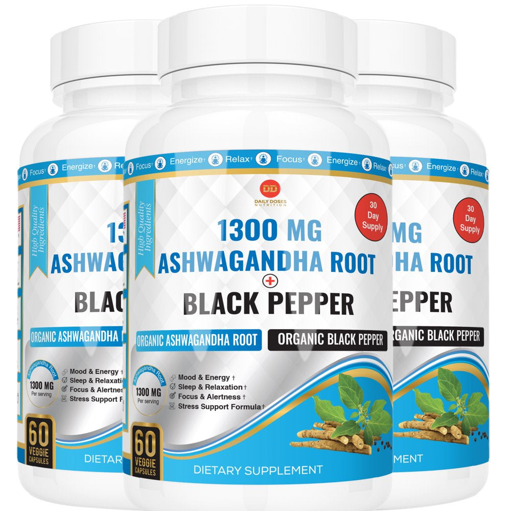 Black Pepper & Ashwagandha Capsules Bloating Relief Thyroid Support Mood Support Supplement Stress Relief Supplement Ayurveda Products Supplements for Women & Men (60 Count)