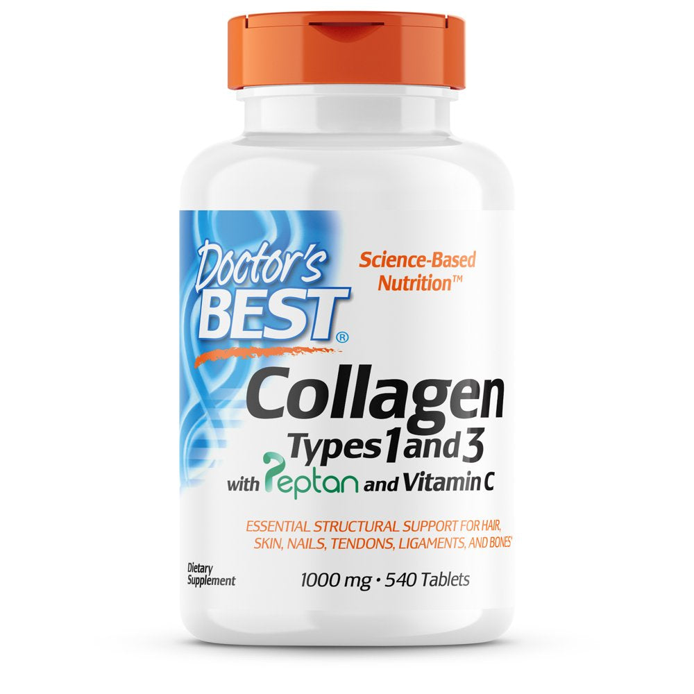 Doctor'S Best Collagen Types 1 and 3 with Peptan, Non-Gmo, Gluten Free, Soy Free, Supports Hair, Skin, Nails, Tendons and Bones, 1000 Mg, 540 Tablets