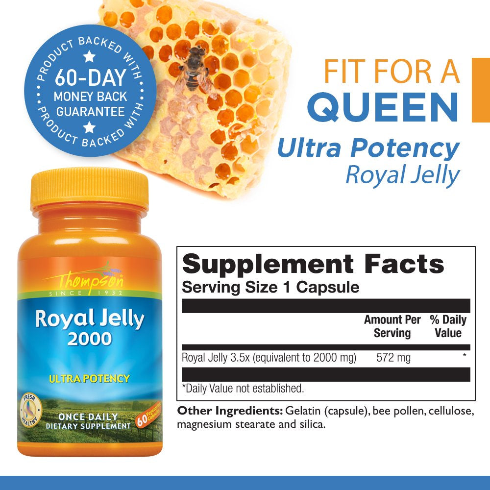 Thompson Royal Jelly, Ultra Potency, 2,000 Mg, 60 Vegetarian Capsules