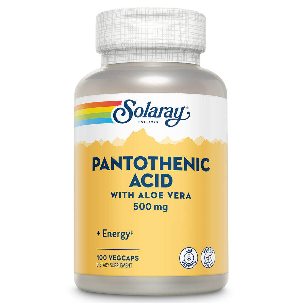 Solaray Pantothenic Acid 500Mg | Vitamin B-5 for Coenzyme-A Production & Energy Metabolism | for Hair, Skin, Nails & Digestive Support | 100 Vegcaps