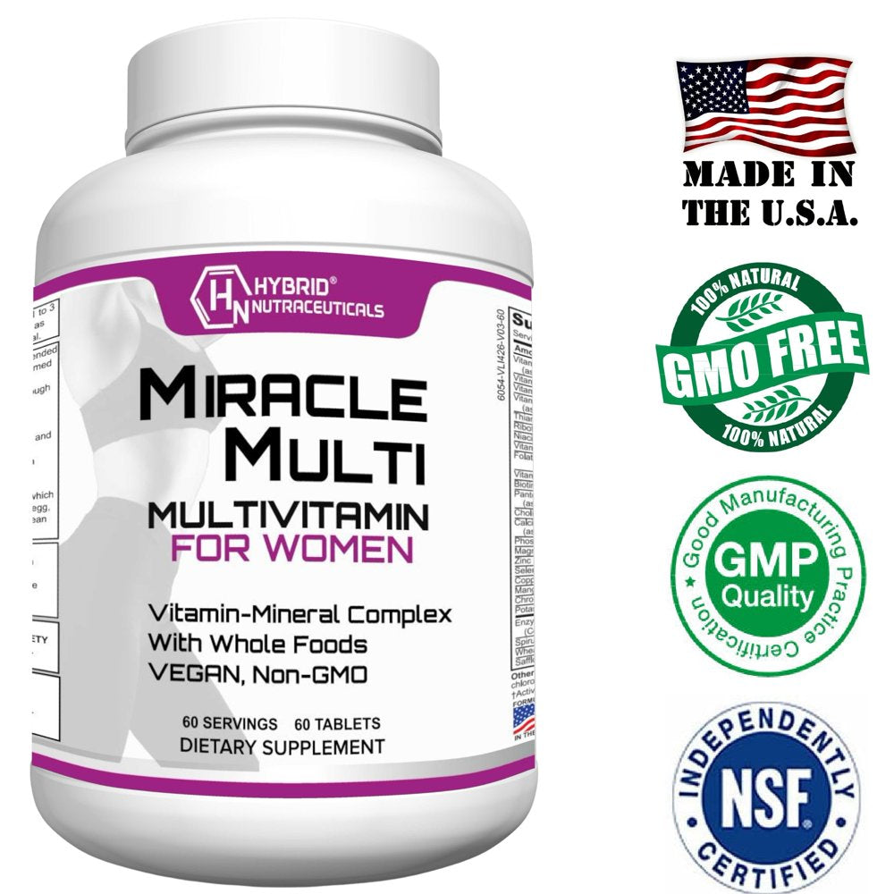 Miraclemulti Multivitamin Supplement for Women - Daily Vitamins and Minerals with Probiotics, Vitamin D3, Biotin, Folic Acid + 42 Fruit & Vegetable Blend - 60 Tablets