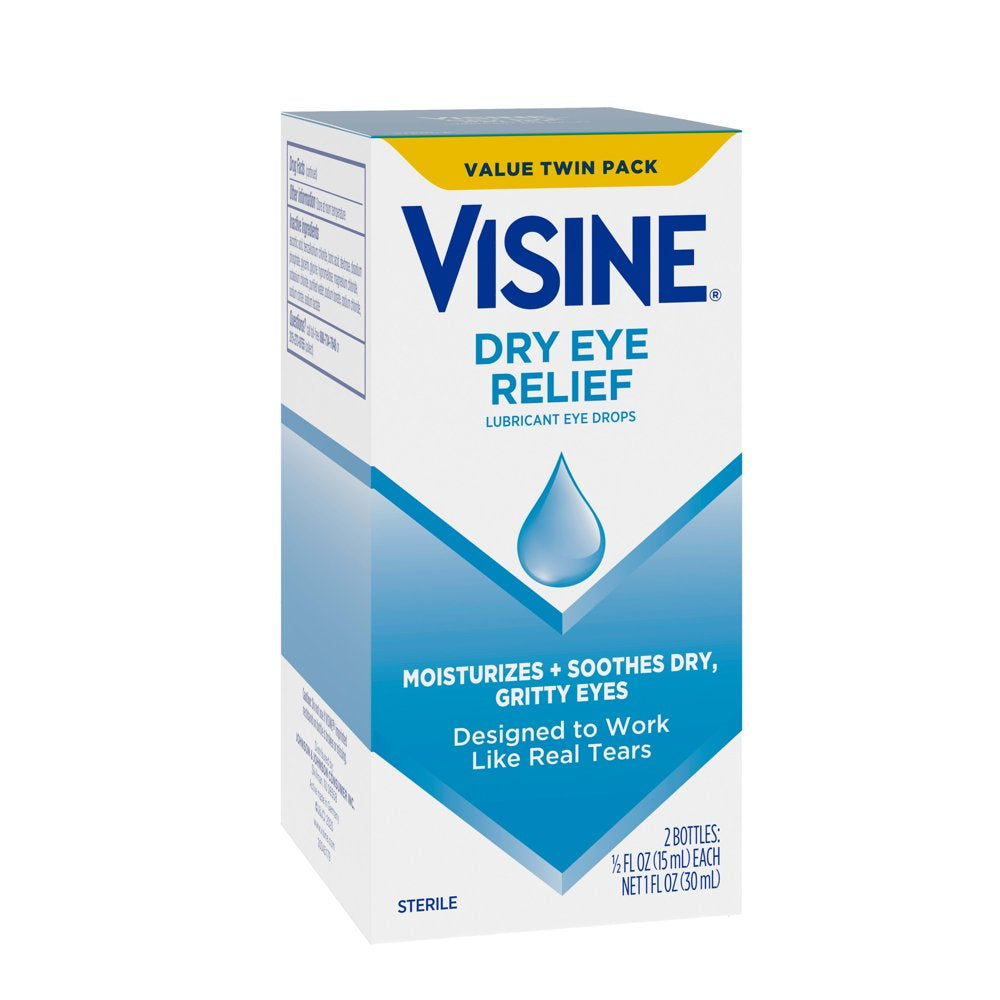 Visine Dry Eye Relief Lubricating Eye Drops, Twin Pack, 2 X 0.5 Fl. Oz