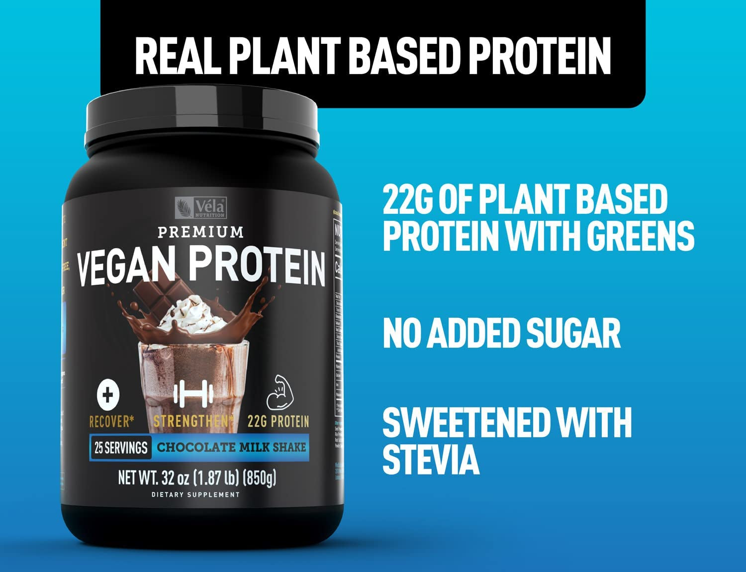 Véla Vegan Plant Protein Chocolate | 25 Servings with Vegan Bcaas Greens and Plant Protein