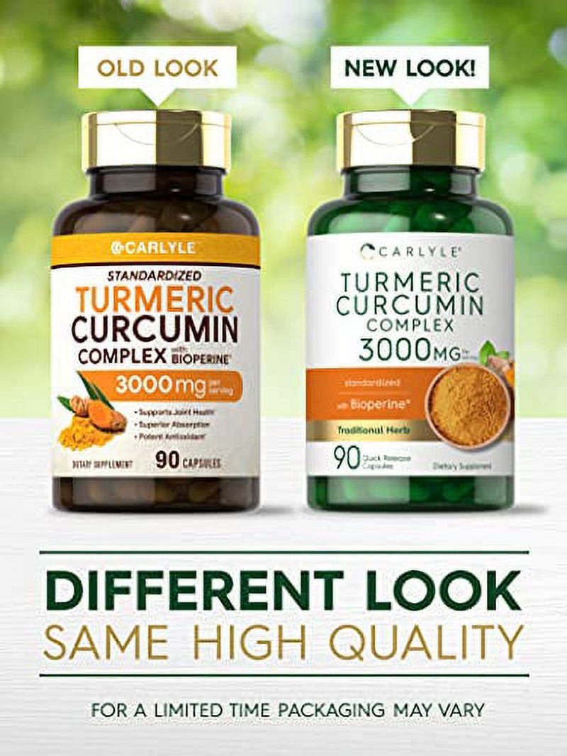 Turmeric Curcumin with Bioperine | 3000 Mg | 90 Powder Capsules | Joint Support Complex with Black Pepper | Non-Gmo, Gluten Free Supplement | by Carlyle