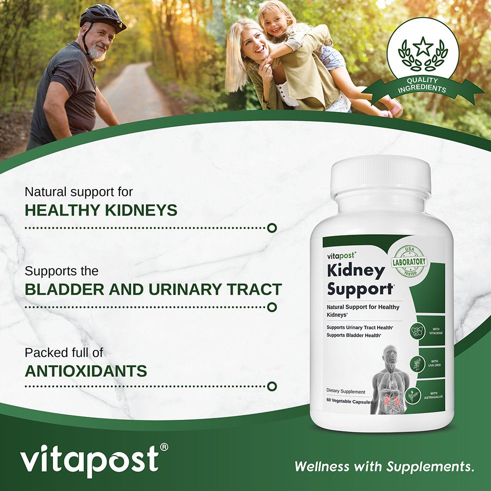 Vitapost Kidney Support Supplement with Cranberry, Uva Ursi, Astragalus - 60 Capsules