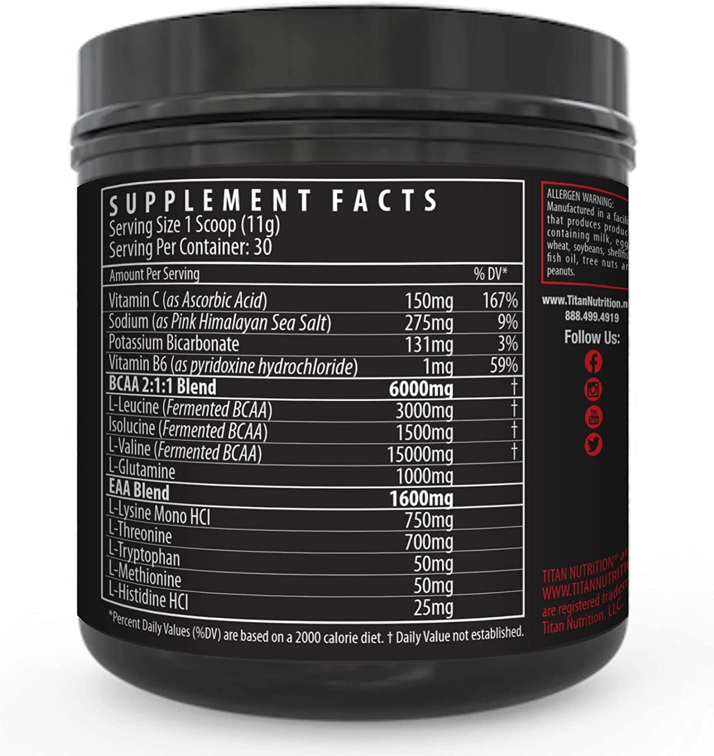 Titan EAA Essential Amino Acid & Hydration Supplement - Full Spectrum 2:1:1 BCAA Protein Blend - Muscle Tissue Repair, Recovery & Growth - Potassium, & Vitamin C - Strawberry Margarita, 30 Servings