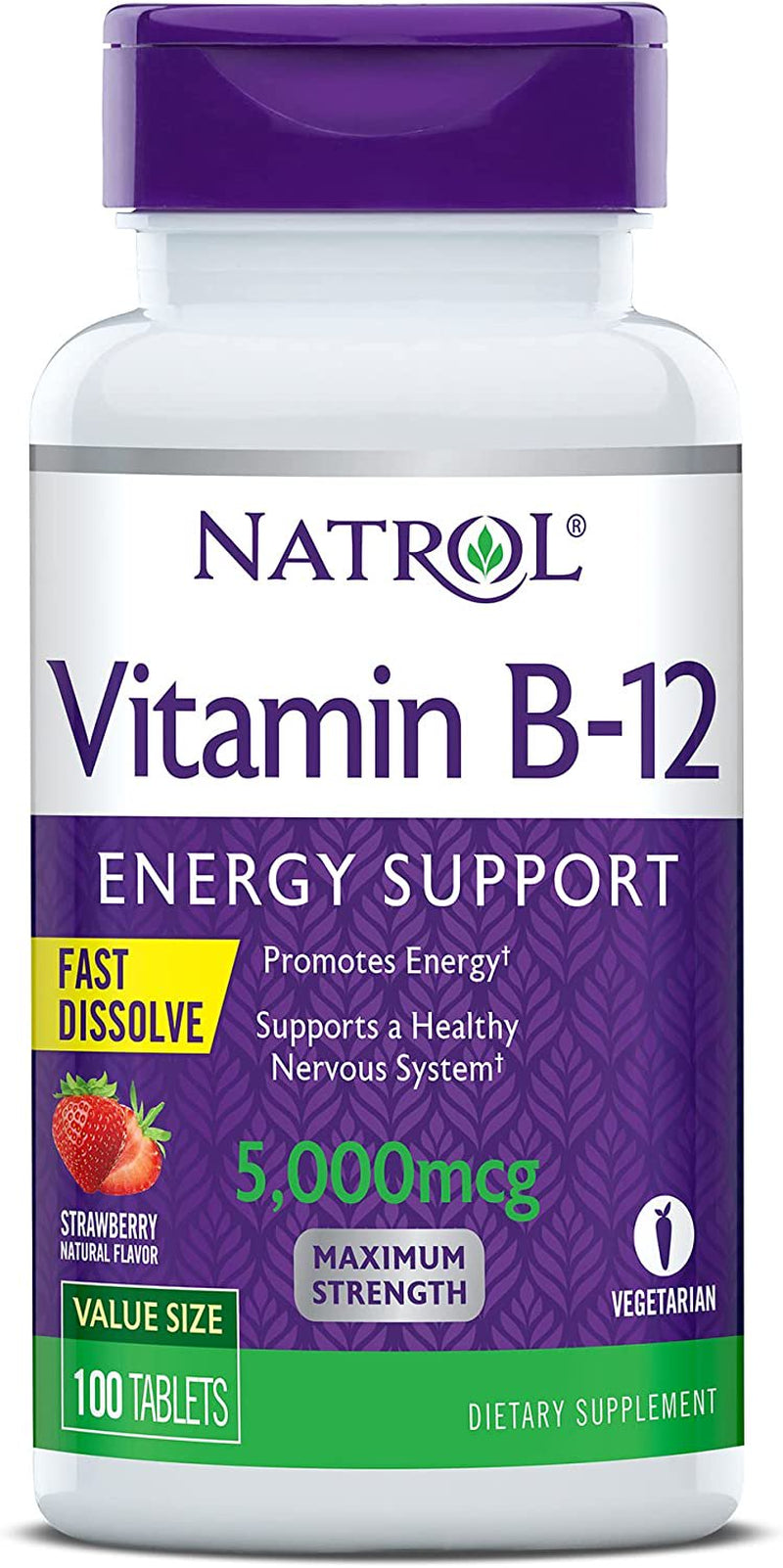 Natrol Vitamin B-12 5000Mcg Fast Dissolve Tablets, Strawberry 100 Ea (Pack of 2)