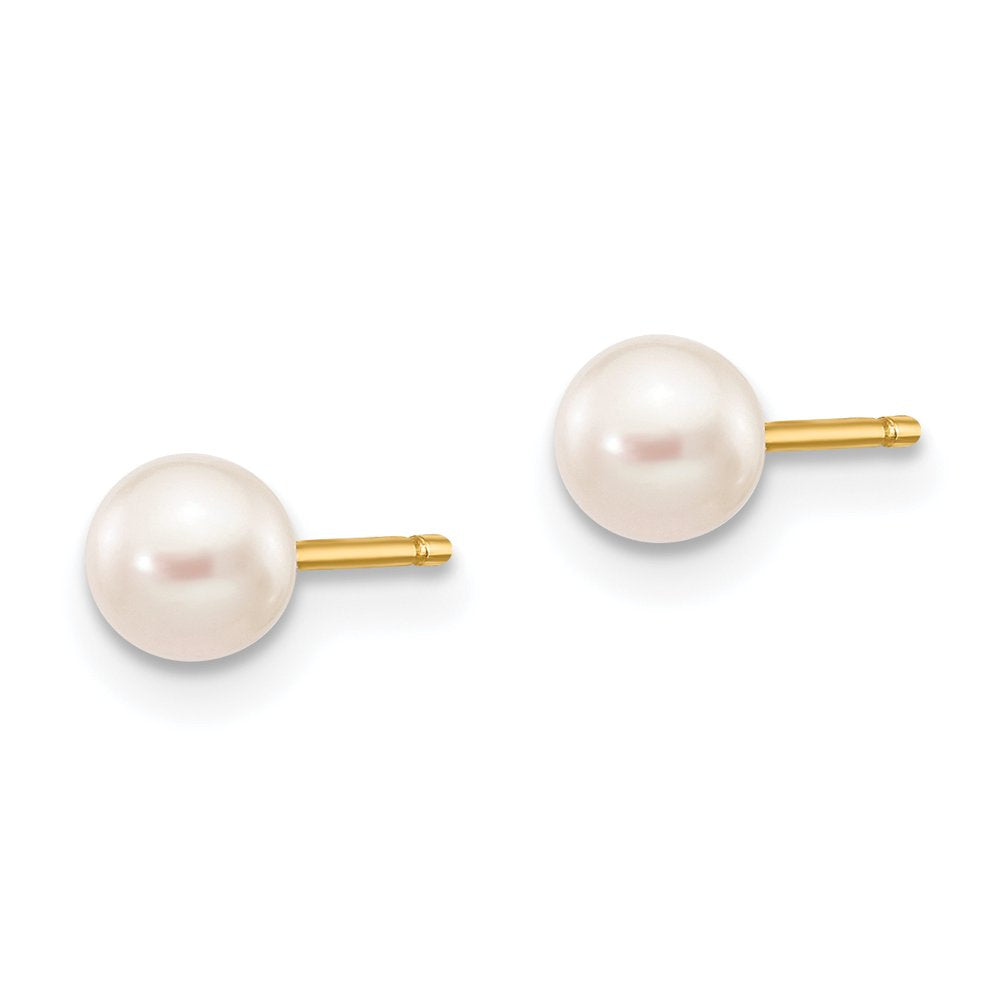 14K 4-5Mm White round Freshwater Cultured Pearl Stud Post Earrings X40PW