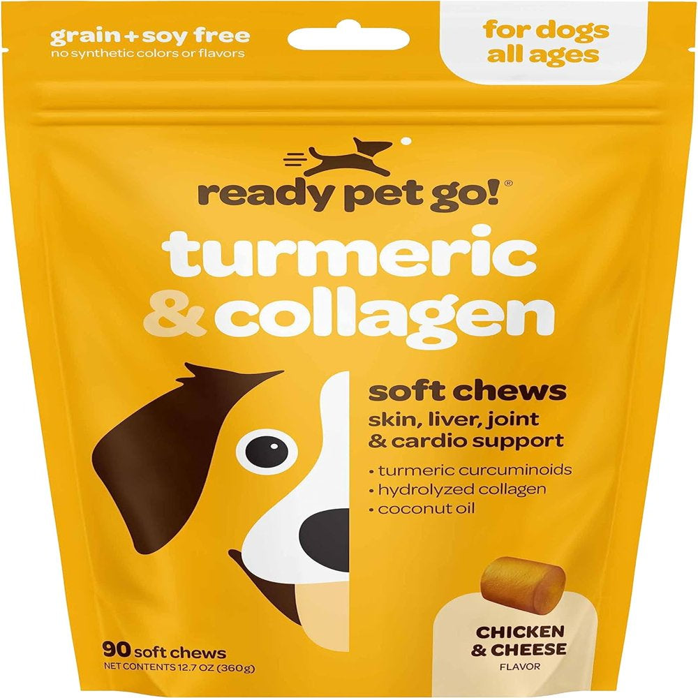 Ready Pet Go! Turmeric & Collagen Supplement for Dogs | Dog Hip and Joint Supplement | Turmeric Curumin Coconut Oil & Collagen | Dog Arthritis Supplement | 90 Dog Soft Chews