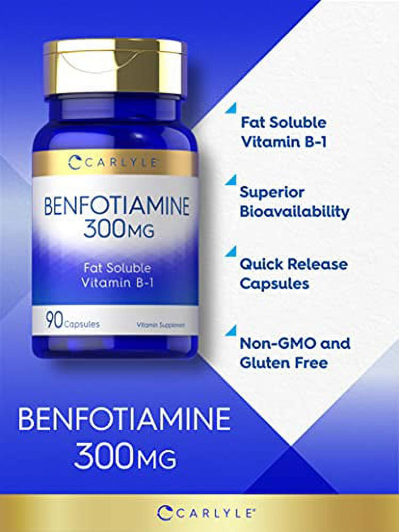Benfotiamine 300Mg | 90 Capsules | Fat Soluble Vitamin B-1 | Non-Gmo, Gluten Free | by Carlyle
