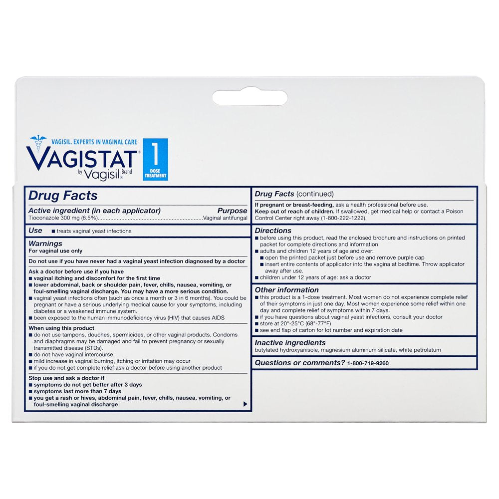 Vagistat by Vagisil Vaginal Antifungal Yeast Infection Treatment, 1-Dose Ointment in Pre-Filled Applicator, 0.16 Oz