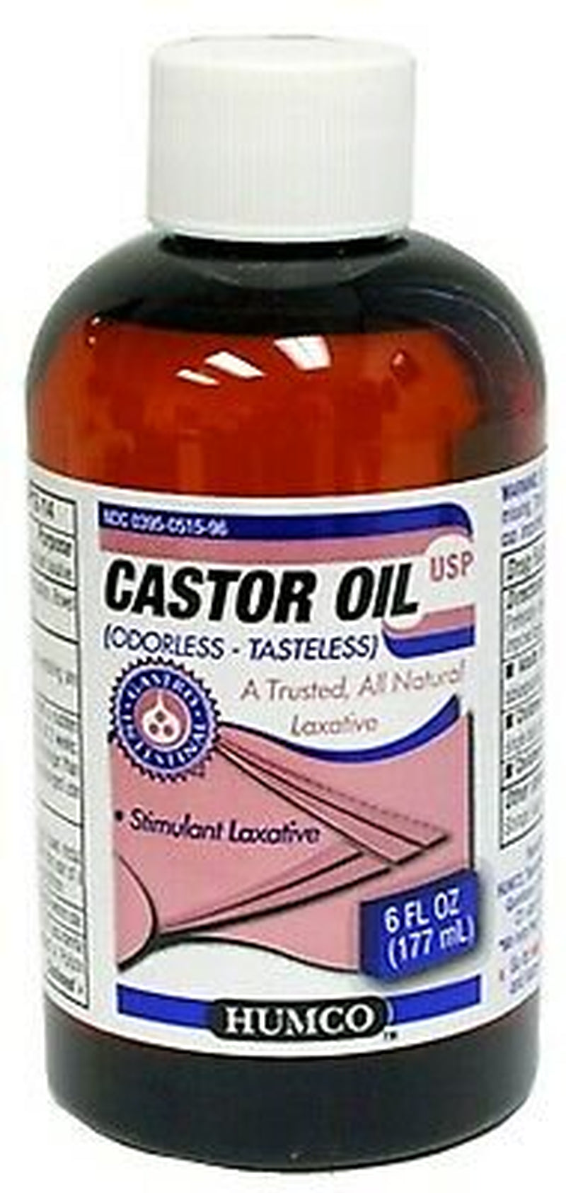 5 Pack - Humco Castor Oil Tasteless USP 6Oz Each